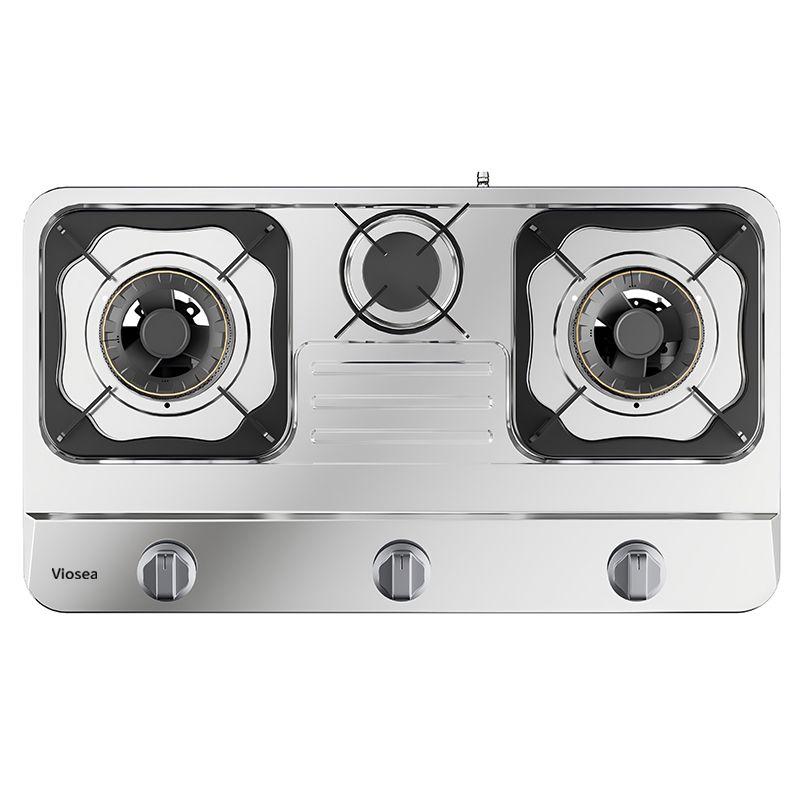 Kompor Gas Pulsa Meja Dapur Baja Tahan Karat 3 Pembakar Warna Perak Hitam