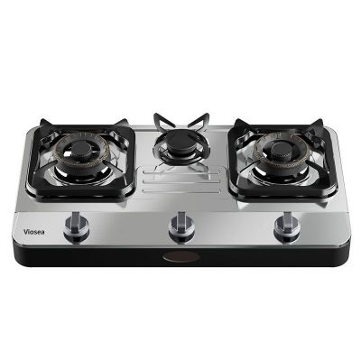Kompor Gas Pulsa Meja Dapur Baja Tahan Karat 3 Pembakar Warna Perak Hitam